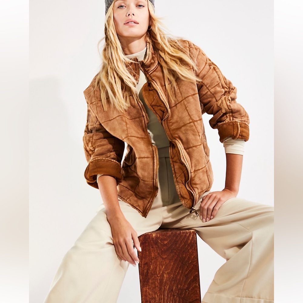 Free People Dolman Quilted Knit Jacket in Toasted Coconut